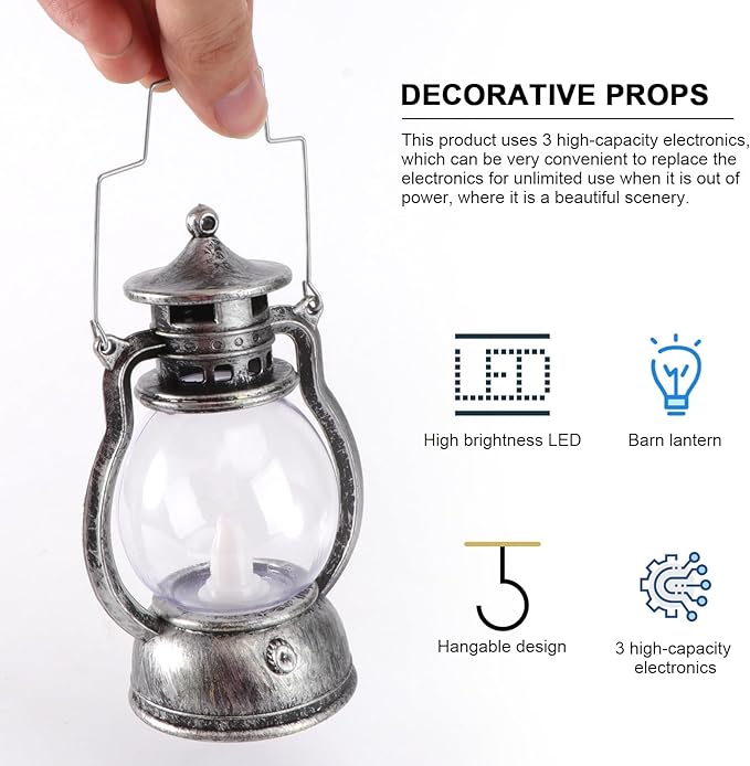 Kisangel Retro Handheld Lantern Battery Operated Decorative Lamp with Handle for Indoor Bar Party Atmosphere Scene Lighting 4.92X3.07X2.28In(Includes Battery, Random Style)