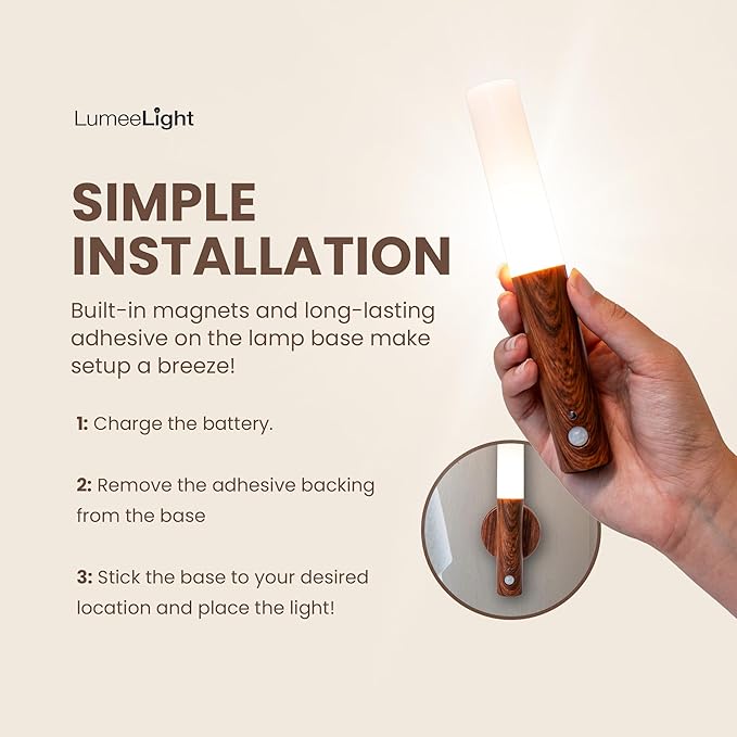 Motion Sensor Night Lights, Magnet Body Hallway Rechargeable LED Wireless Wall Sconces, Portable Decor Battery Powered Indoor Torch Lighting for Bedroom (Walnut 2PCS)