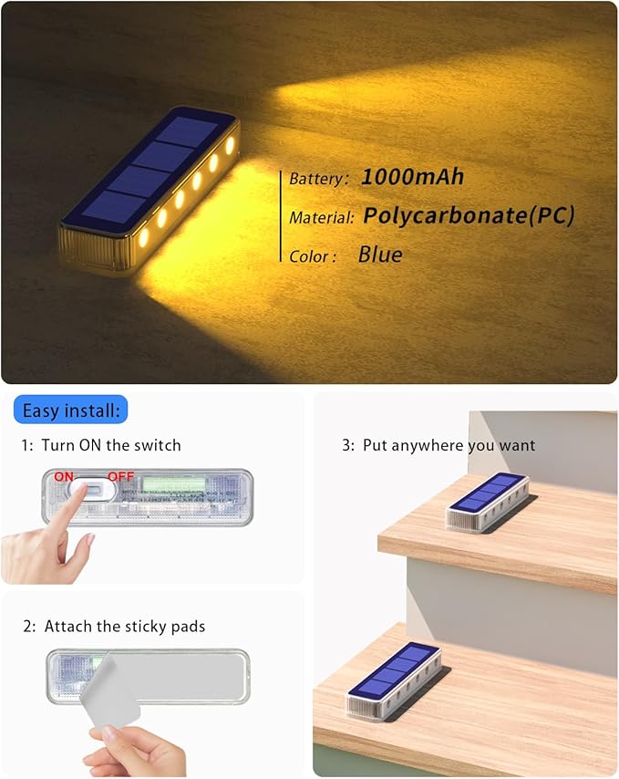 Solar Step Lights for Outside,8 Pack Solar Stair Lights Outdoor Waterproof,Warm White Deck Light Solar Powered Waterproof for Steps,Stairs,Walkway,Sidewalk,Patio,Pathway