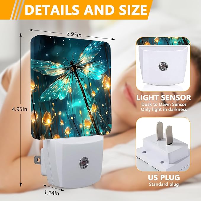Dragonfly Night Light, Plug-into Fantasy Dragonfly Nightlight White LED Lamp, Energy Efficient Decor Desk Lamp for Bedroom Hallway Stairs Bathroom