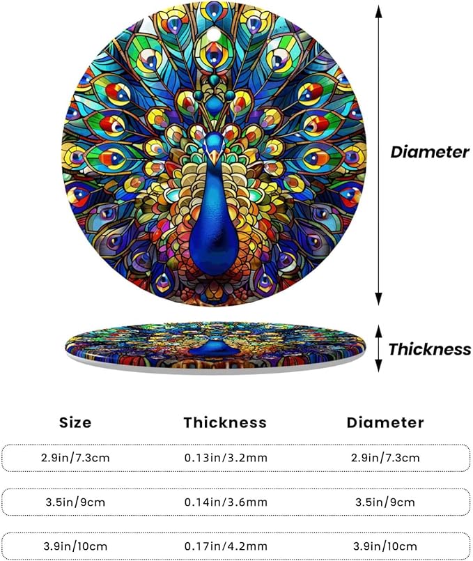 Colorful Peacock Spreading Its Tail Christmas Ornaments, Christmas Decorations Xmas Tree Hanging Ornaments, Round Ceramic Festive Keepsake Gift for Xmas Decorations Holiday Home Decor