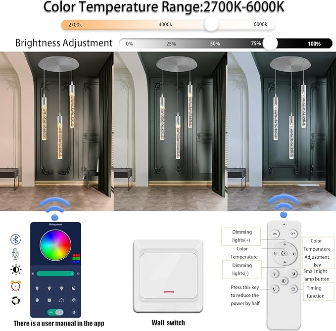 Flashing God 3 Light Pendants Light for Kitchen Island Dining Room Pendant Lighting Fixture Mini Crystal Chandelier Ceiling Hanging Lights for Bedroom Island Kitchen