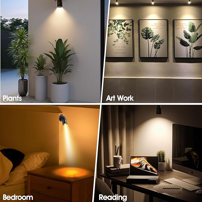 DEDC 6pcs Mini LED Spot Lights, 1W 5V 3000K Under Cabinet Lights, Mini Spotlights for Displays with Dimmer (Warm White-Pushbutton Switches-USB Plug)