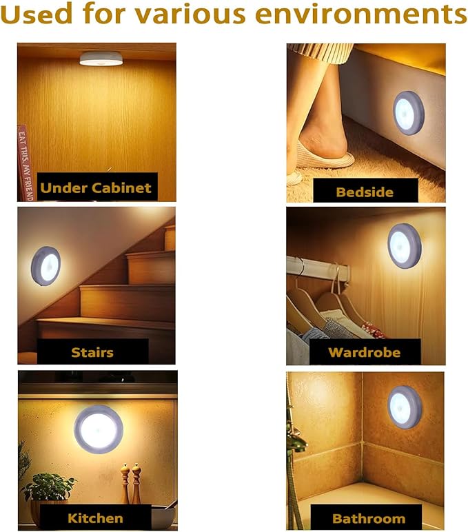 Motion Sensor Night Light, Portable LED Light, Cordless Lamp, Battery Operated Wall Sconces for Corridor, Stairs, Wardrobe, Cabinet, Bedroom, Washroom, Backyard, Garages (White 3P)