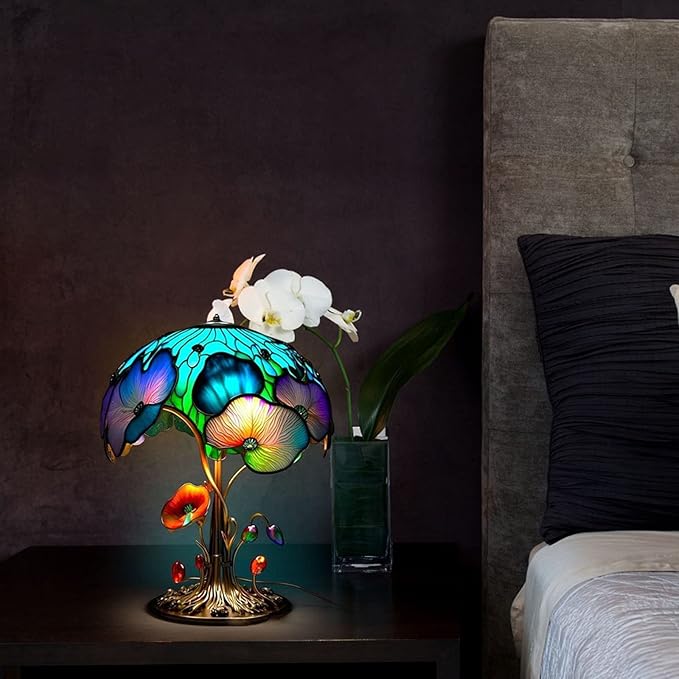 Mmoneyake Painting Mushroom Table Lamp, 2023 New Stained Plant Night Light,Bohemian Resin Mushroom Decorative Bedside Lamp for Bedroom Living Room Home Office Decor Gift