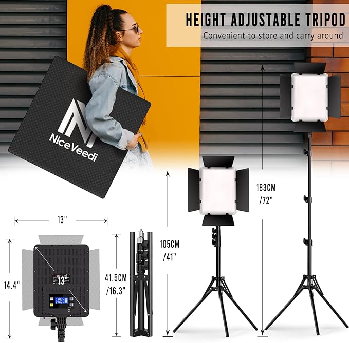 NiceVeedi 2-Pack Photography Lighting Kit, 36W Bi-Color Studio Lights 2700-6500K CRI 95+, Dimmable LED Video Light Kit with Remote Control & 72” Tripod Stand, Lighting for Video Recording/Photography