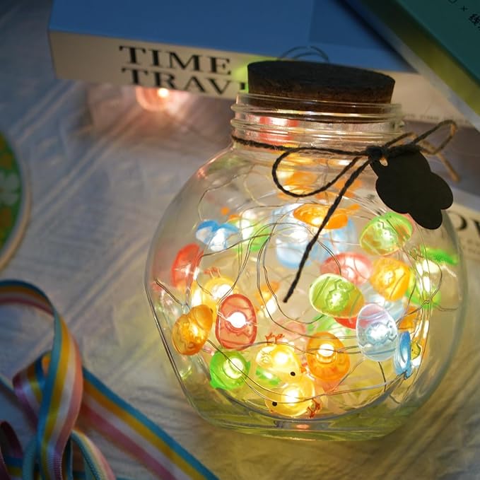 Easter Decorations Eggs & Chicken String Lights Spring Decor 10ft 30 LEDs Fairy Lights Battery Operated for Easter Basket Decorations Garland Mantle Party Indoor