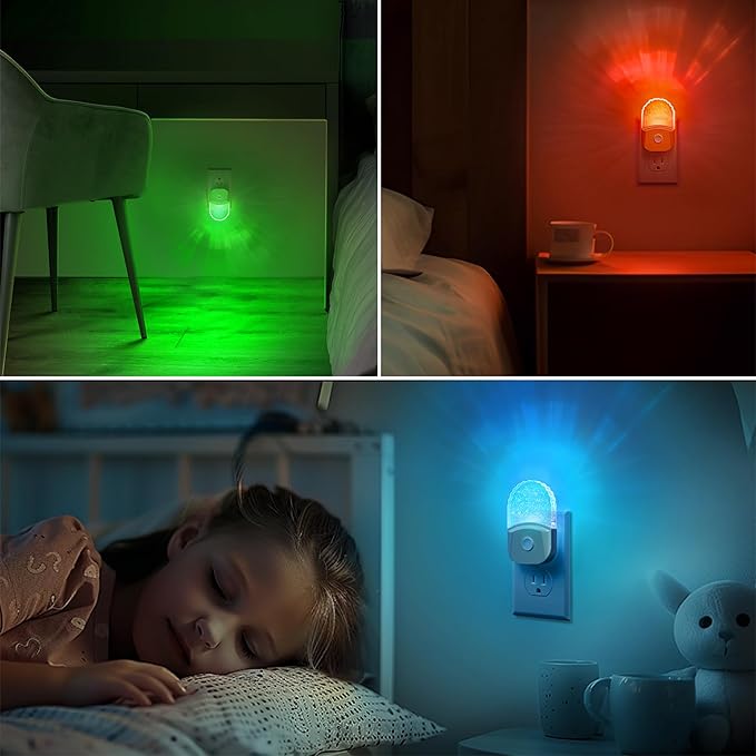 Briignite Night Lights Plug into Wall, 2 Pack, 8 Color Changing Night Light Room Decor, RGB LED Nightlight witih Dusk to Dawn Sensor for Kids Bedroom, Bedroom, Hallway, Gold Cover
