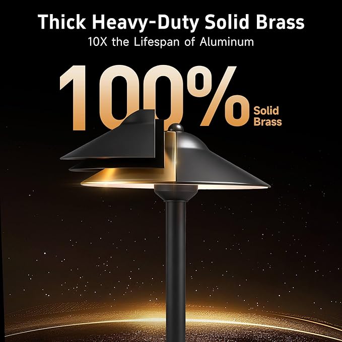 Gardenreet 12V Brass Path Light (9" Shade, 23.5" Tall) - Black Low Voltage Pathway Lights IP65 Waterproof, Wired Outdoor LED Landscape Area Lighting for Outside Garden Walkway Without G4 Bulb