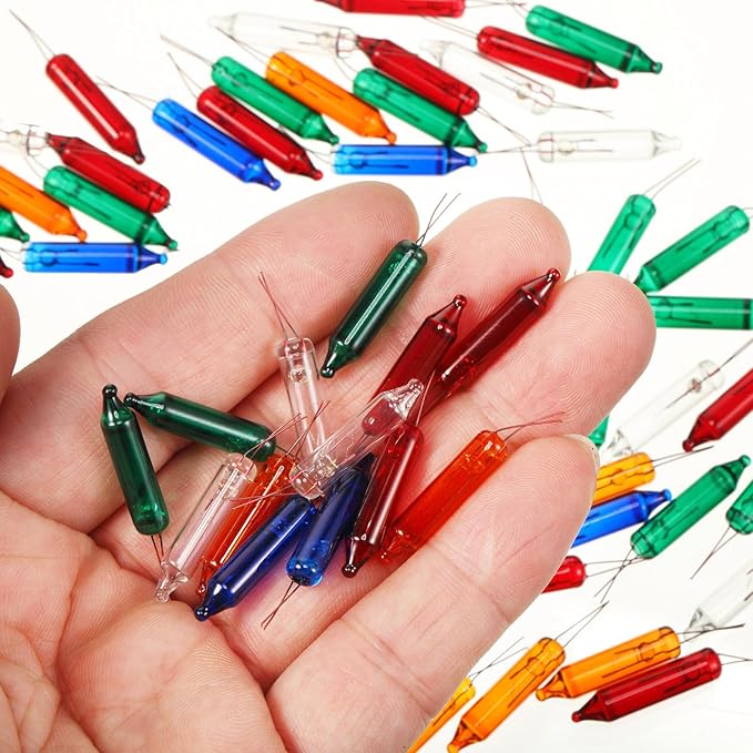 Mudder 500 Pcs Christmas Tree Replacement Light Bulbs 2.5v Christmas Light Bulbs Incandescent Xmas Decorative Replacement String Lights Outdoor Indoor(Red Orange White Green Blue)