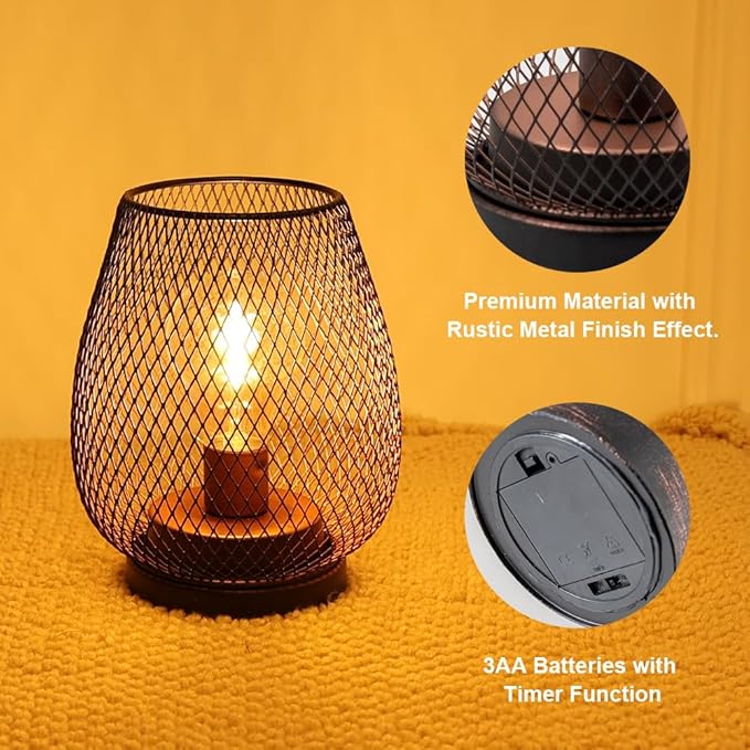 NEEDOMO Battery Operated Lamp Table Powered Lantern, Set of 4 Metal Cage Cordless Lamps with LED Bulb, Vintage Decorative Outdoor Lantern for Weddings, Parties, Patio, Events for Indoor Shelf Decor