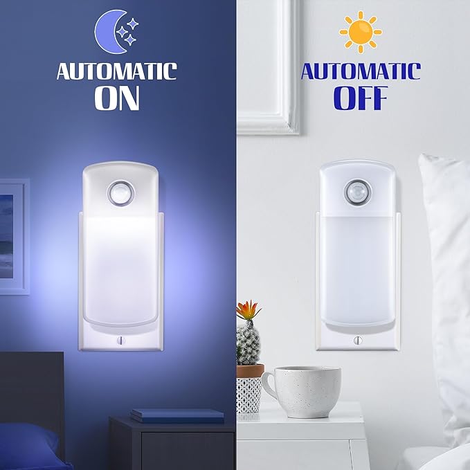 Enhon Emergency Power Failure Night Lights, 5-in-1 Multi Color LED Light, Rechargeable Flashlight with Foldable Plug, Automatic On Off Motion Sensor for Bedrooms, Hallways, Black Outs (4 Pack)