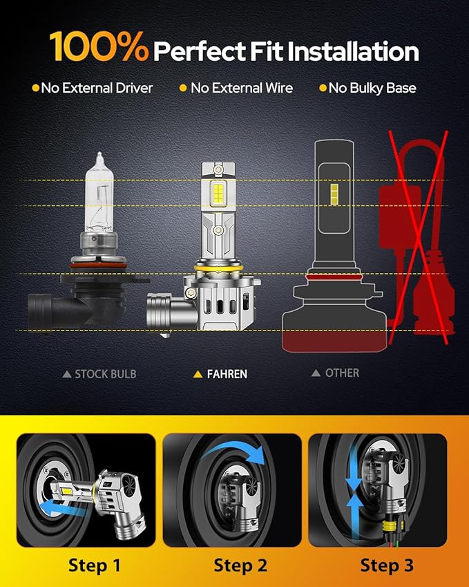 FAHREN 9005 HB3 Led Bulb, 2025 Elite Core 16 Chips 𝟔𝟎,𝟎𝟎𝟎𝐋𝐌 𝟏𝟐𝐗 Brightest Hb3 Fog Light Bulbs, Advanced Cooling System for 80000Hrs Lifespan, Enhanced Night Driving Visibility, Pack of 2