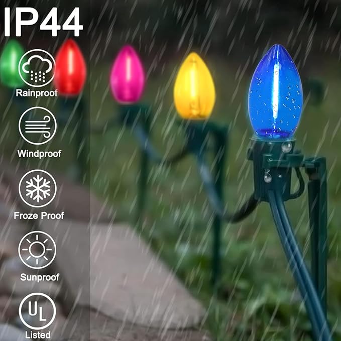 25 Pack C9 Replacement Christmas Light Bulbs, 0.6 Watt C9 Multicolor Clear LED Light Bulbs for Christmas Indoor Outdoor Patio Halloween Party String Lights, C9/E17 Candelabra Base