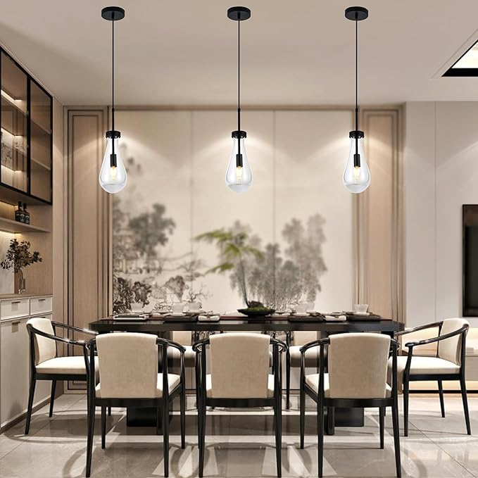Black Raindrop Pendant Lights, Teardrop Pendant Light, Black Kitchen Island Pendant Lighting, 1-Light Interior Pendant Light in The Kitchen Island Living Room Bedroom Bathroom, Dining Room,Hallway