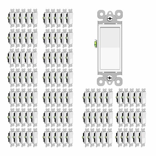 Greencycle 15 Amp Single Pole Light Switch White 100Pack,SP Rocker Paddle Light Switch,120V-277V AC,On/Off Wall Switch,Residential/Commercial Grade,Home & Office,UL Listed