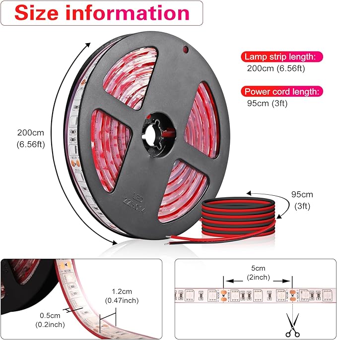 marine led strip lights, 12V 6.56FT IP68 Waterproof underwater led lights, Boat Interior Light, Boat Deck Lights Courtesy Lights for Night Fishing Pontoon Kayak Boats(RED)