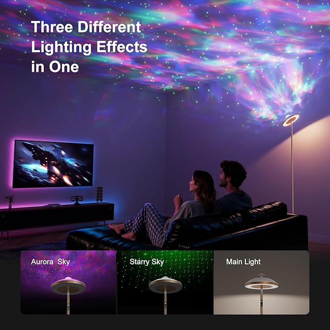 DUSKTEC Floor Lamp with RGB Star Projector, 15W 1400LM Dimmable 4 Color Temperatures LED Standing Lamp with Remote, Modern Tall Black Corner Lamp for Living Room, Bedroom, Office (Gold)