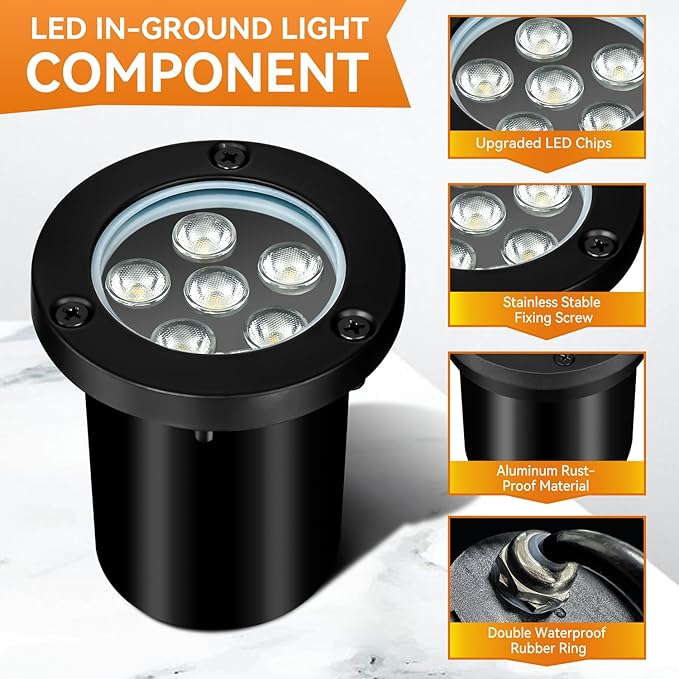 6W LED Landscape Lights, 120V Well Lights IP68 Waterproof 5500k Cool White Outdoor In-Ground Lights for Yard, Garden Patio, Pathway, 12 Pack