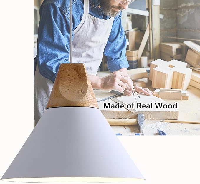 Modern Pendant Lights Kitchen Island,Solid Wood Matte White Ceiling Hanging Lamp,Pendant Lighting for Dining Room Coffee Bar (White-3 Pack)