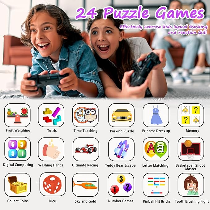 Smart Watch for Kids Toys for Girls Ages 4-12 Years Old, Kids Smart Watch Girls Toys with 24 Puzzle Games HD Touch Screen Camera Alarm Clock Birthday Gift for 6 7 8 9 Year Old Girl