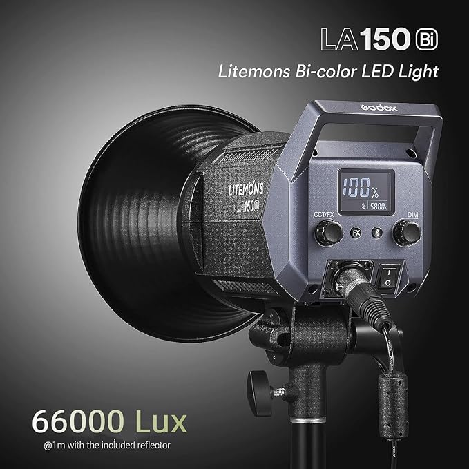 Godox LA150Bi Bicolor LED Video Light, 190W 66000LUX@1M Studio, 2800K-6500K Bowens Mount LED Light, CRI 96+ 11 FX Effect 0-100% Dimming APP Control Photography Portable Light
