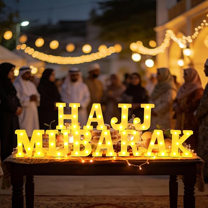 10 Pcs Hajj Mubarak Decorations Hajj Mubarak LED Letter Sign Battery Powered Party Table Decorations for Party Supplies