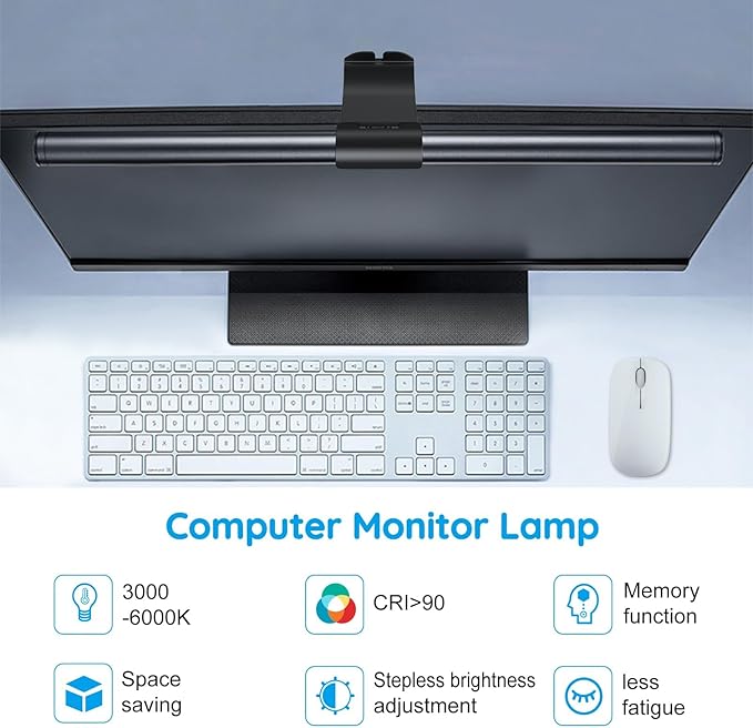 OOWOLF Computer Monitor Light Bar, Computer Screen Lamp for Eye-Caring, USB Reading Light LED Task Lamp with Touch Control, Dimmable Screen Bar 17", Memory Monitor Top Space Saving Home Office