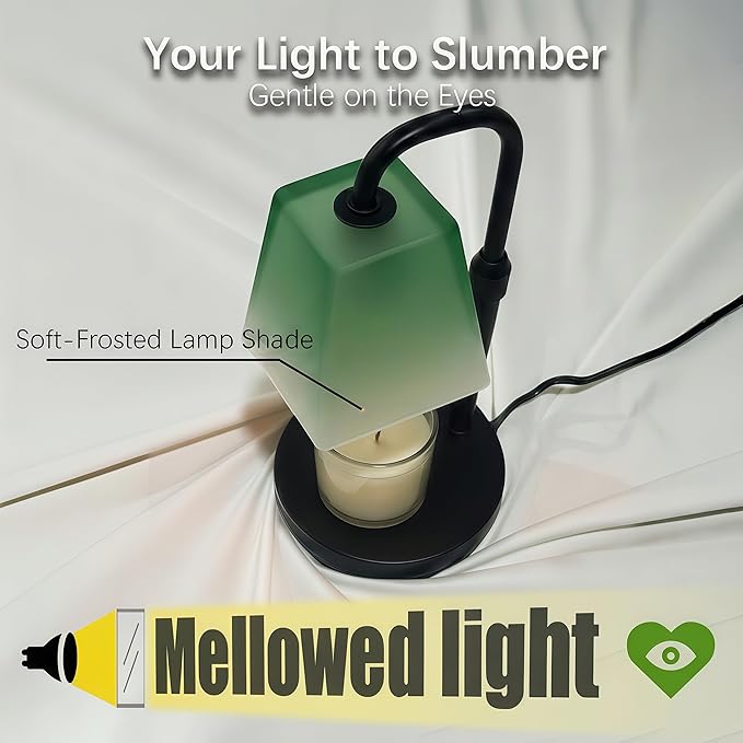 Candle Wammer Lamp with Timer Wax Melter Women Mom Gift Birthday New Home House Warming Vintage Aesthetic Room Decor Side Table Night Light w/ GU10 Bulb Dimmable Adjustable Height Green