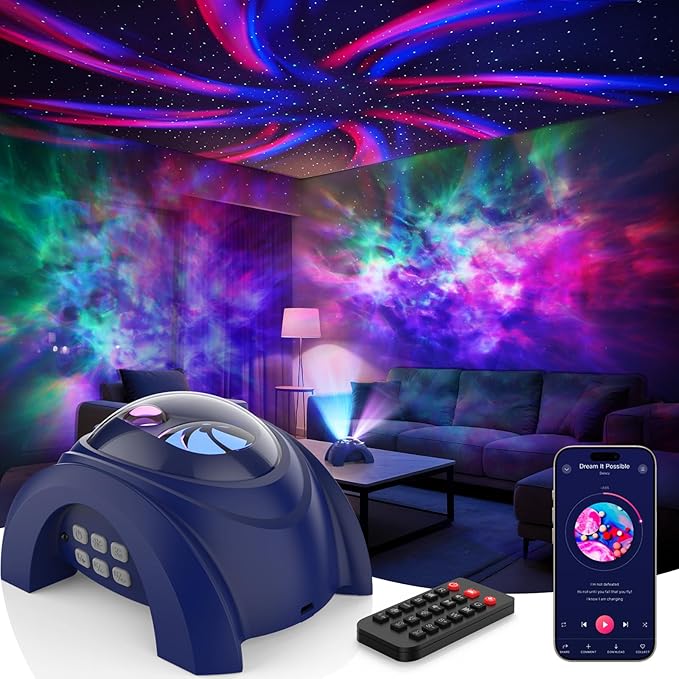 Rossetta Dual Lens Galaxy Projector, Star Projector for Bedroom with White Noise & Bluetooth Speaker, Remote, Timer, Aurora & Nebula Night Light for Easter, Party, Yoga, Gifts for Kids Adult Teen