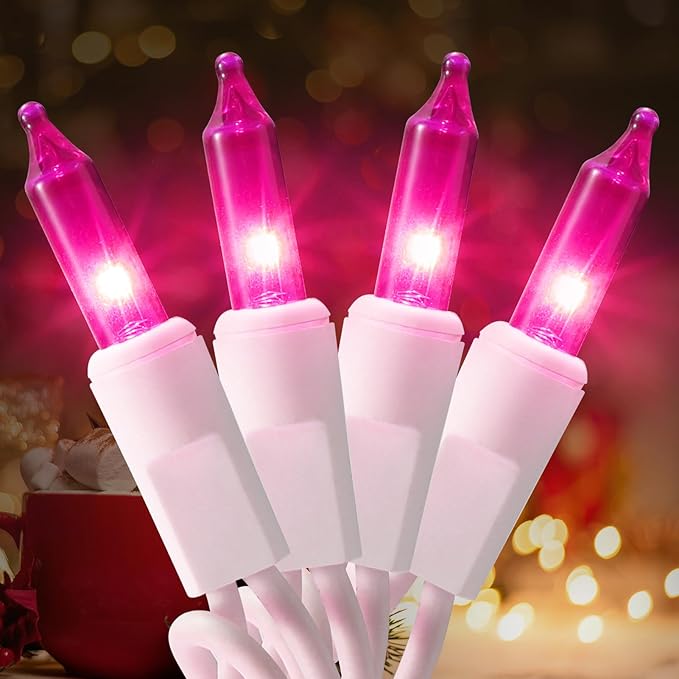 100 Count Mini Pink Lights String, 21ft Christmas Tree Lights Plug in,Christmas Pink String Lights for Room, Valentine's Day Outdoor Porch Decor Birthday Celebrations and Weddings Decorations