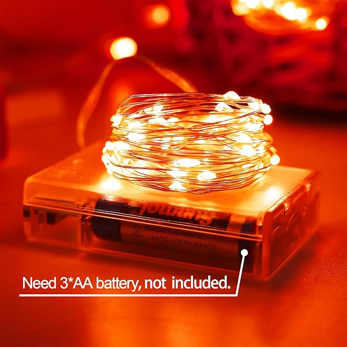 YAOZHOU Thanksgiving Fall Decorations Orange Fairy String Lights Indoor, Battery Operated Powered with Timer, 2 Pack Total 33FT 100 Led Mini Mason Jar Waterproof Firefly Halloween Lights DIY Party