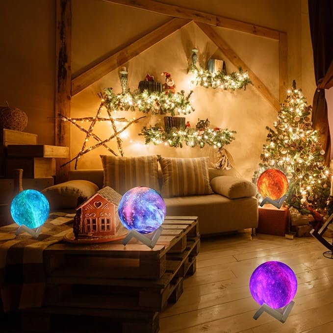 LOGROTATE Moon Lamp, Kids Night Light, 16 Colors Galaxy Lamp 3D Printing LED Moon Light with Stand, Remote&Touch Control, USB Rechargeable Gift for Women Kids Birthday, Bedroom Home Decor, 5.98 inch