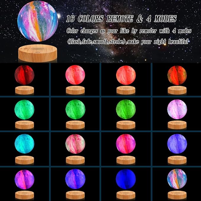 VGAzer Levitating Moon Lamp,Floating and Spinning in Air Freely with 3D Printing LED Moon Light Has 16 Colors 20 Modes for Unique Christmas Gifts,Room Decor (16 Colors Galaxy Moon)