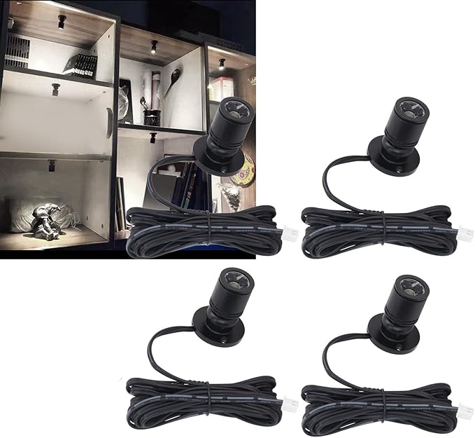 Garosa 4pcs Dimmable Mini Spotlight USB Powered Art Light Adjustable Mini LED Accent Lights Closet Spotlight 5V for Porch Display Cabinets Jewelry Cabinets Entrance Channels (Black)