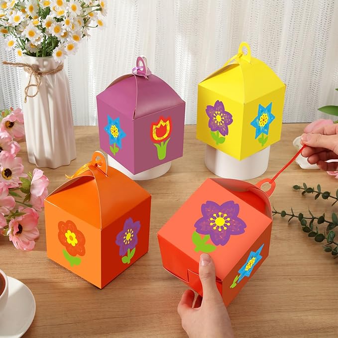 12 Sets Spring Floral Flower Craft with LED Lights Colorful Flower Tissue Paper Crafts Kits DIY Hanging Suncatchers Lanterns Kits for Window Decor Spring Summer Favors Home Activities