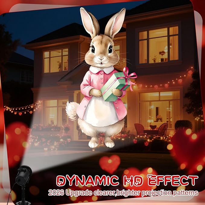 Easter Decorations Projector Light with 12 Film Slides 3 Holidays St. Patrick's Day Easter Valentine, Outdoor Waterproof Landscape Bunny Egg Decorative Lighting Projection Lamp for Party