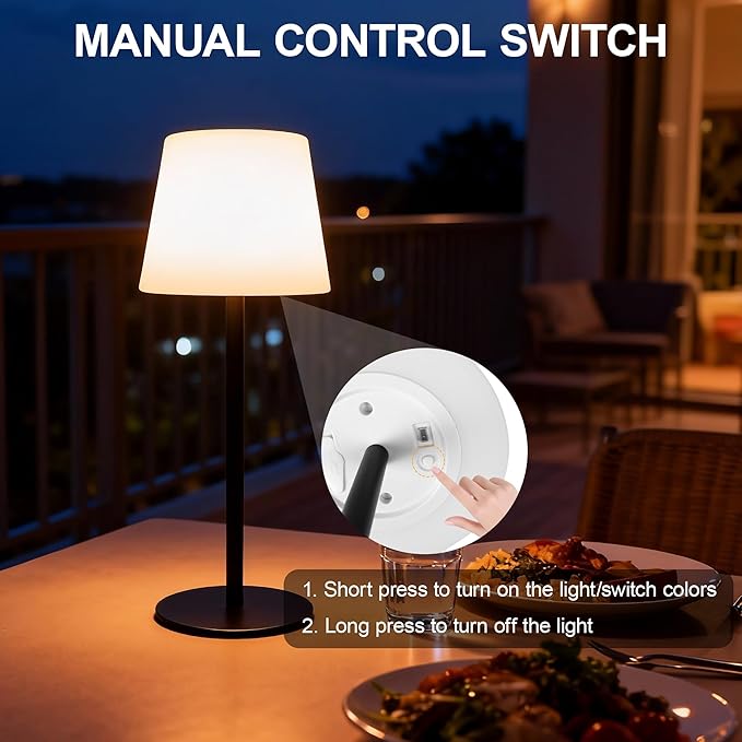 Outdoor Solar Table Lamps for Patio, Rechargeable Waterproof Cordless Lamp with Remote, Solar Battery Operated Dimmable Light for Home Patio Deck Garden