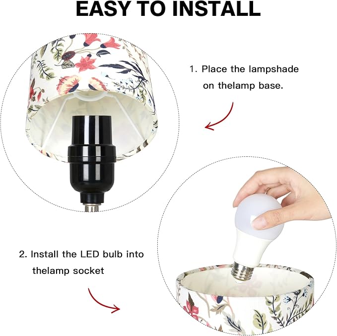 Bedside Touch Lamp with Flower Fabric Shade, 3 Way Dimmable Wood Bedroom Lamp for Nightstand with 2 USB Charging Ports, Small Table Lamp for Living Room Reading Desk (LED Bulb Included)