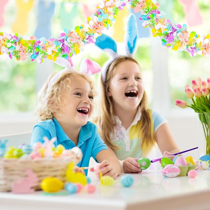GlyinnHe 33Ft Easter Tinsel Garland with Confetti Colorful Metallic Tinsel Twist Garland Spring Hanging Garland Decoration for Easter Holiay Door Tree Mantel Party Supplies