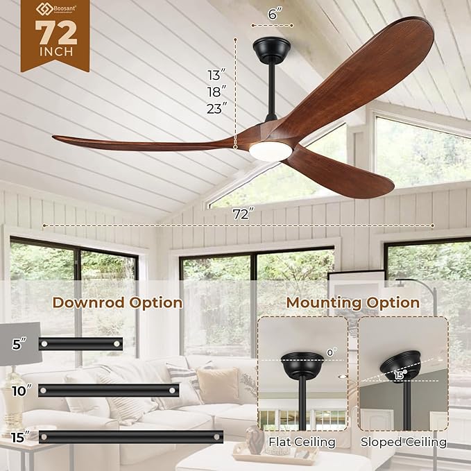 72" Outdoor Ceiling Fans with Lights and Remote Control, Large Ceiling Fan with Lights High CFM Quiet 3 Blades Propeller Wood Ceiling Fan, Outdoor Fan for Patio Porch Gazebo,Deep Walnut
