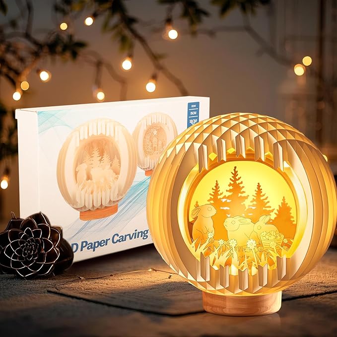Light Up E-aster lights with USB Charging for Tabletop, Paper Carving Easter Decorations indoor for Home,Ea-ster Table Decor Lamp,Easte-r Gifts for Kids,Easter Basket Stuffers for Boys Girls Teens