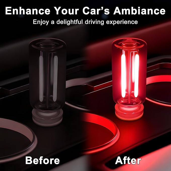 Car USB Night Light Touch Dimmable - 1-Pack Retro LED Filament Lamp for Truck Interior, Bedroom & Camping | Glass Bottle Ambiance Lighting (Red)