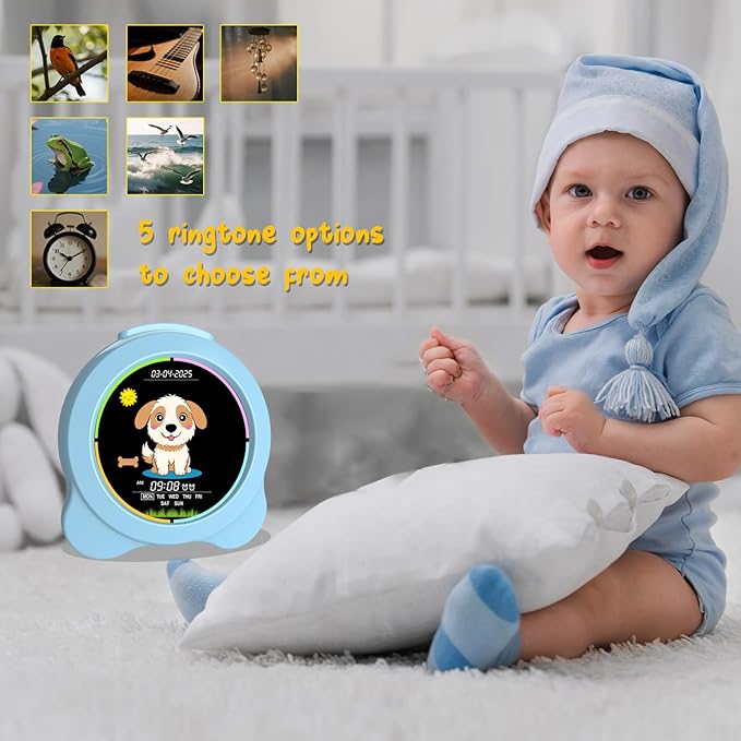 Kids Alarm Clock Sun & Moon& Dog LED Display with Day & Date OK to Wake Clock with Night Light for Kids Children's Sleep Trainer Gift for Boy and Girls