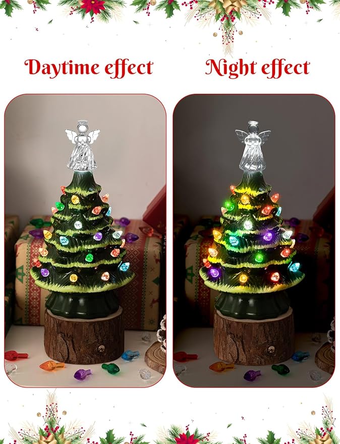 260Pcs Ceramic Christmas Tree Replacement Lights, Multicolor Ceramic Tree Twist Light UO rnaments(255 Plastic Bulbs+4 Topper Star+1 Angel)