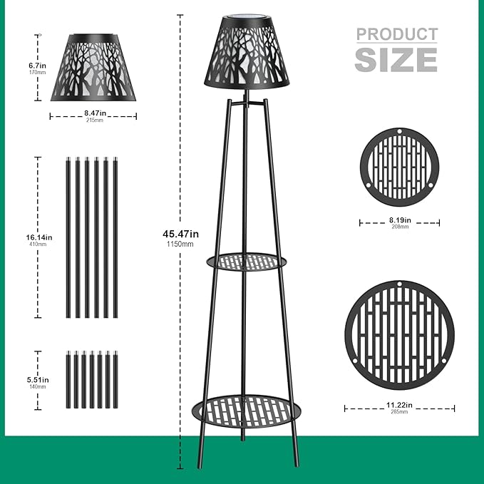 MXwcy 2 Pack Metal Solar Floor Lights Outdoor with Plant Stands, 45.5'' Solar Powered Street Lights, for Garden Yard Pathway Driveway Porch