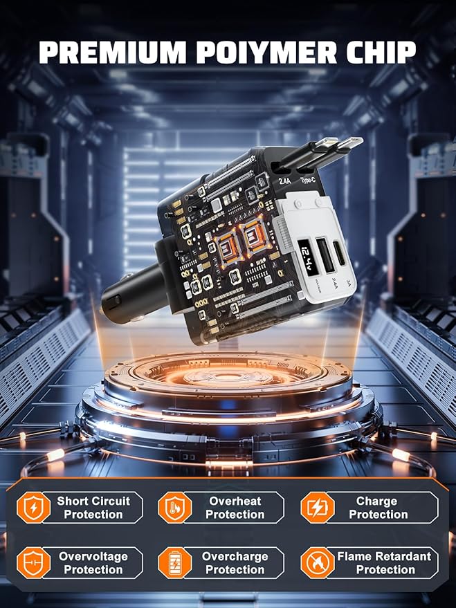 Retractable Car Charger with Retractable Cables (31.5 inch), 4 in 1 Super Fast Car Phone Charger, 2 USB Ports Car Charger Adapter, Compatible with iPhone 15 14 13 12 11 Pro Max, iPad, Pixel