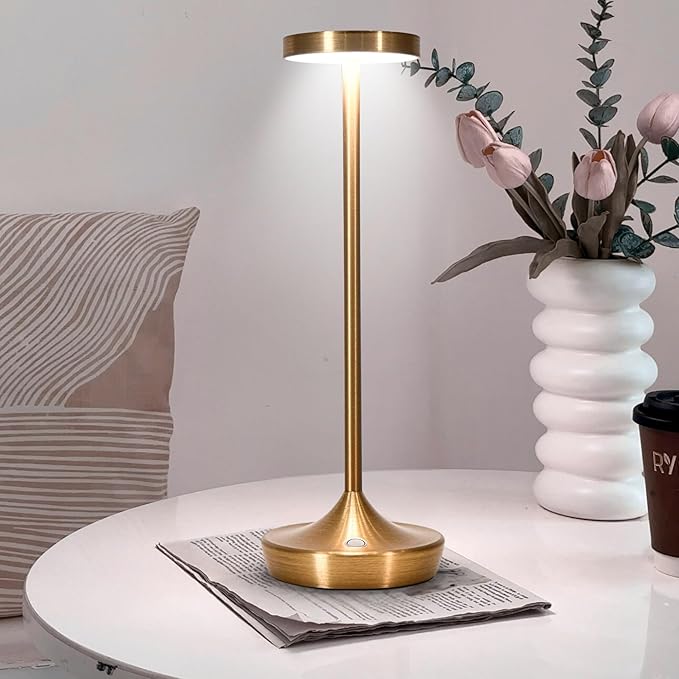 Cordless Table Lamp Rechargeable - 6000mAh LED Battery Operated Table Light - Portable Touch Dimmable Outdoor Waterproof Table Lamps for Patio Restaurant Dining (2 Bronze)