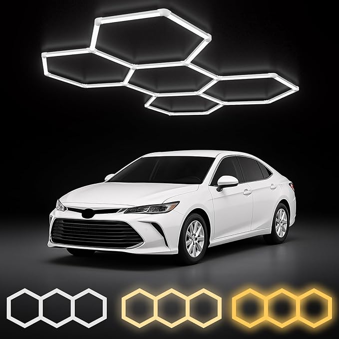 ALLYES Hexagon Garage LED Lights, Hex Ceiling Lights 200W 25650LM 6500K, Color Temperature Adjustable LED for Workshop Basement Gym Warehouse