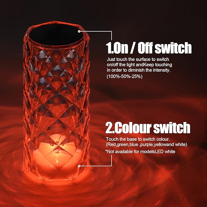 oneleaf Table Lamp Rose Crystal RGB Modern LED Cordless,Rechargeable Battery Touch Desk lamp with Remote Control, Night Light for Couple Dinner/Restaurant/Bedroom/Camp (B-Colorful)